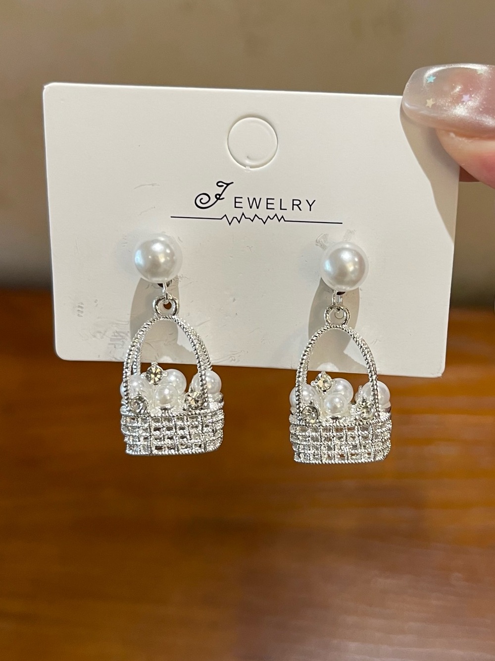 💖5 for $25😻 Silver-tone Pearl Basket Drop Earrings